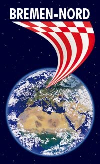 Bremen-Nord aus der Weltraumperspektive mit Planet Erde, bremer Speckflagge
